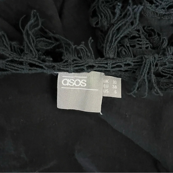 ASOS Black Lightweight Cardigan Size 6 Fringe Trim Short Sleeves Semi Sheer Top - Picture 7 of 7